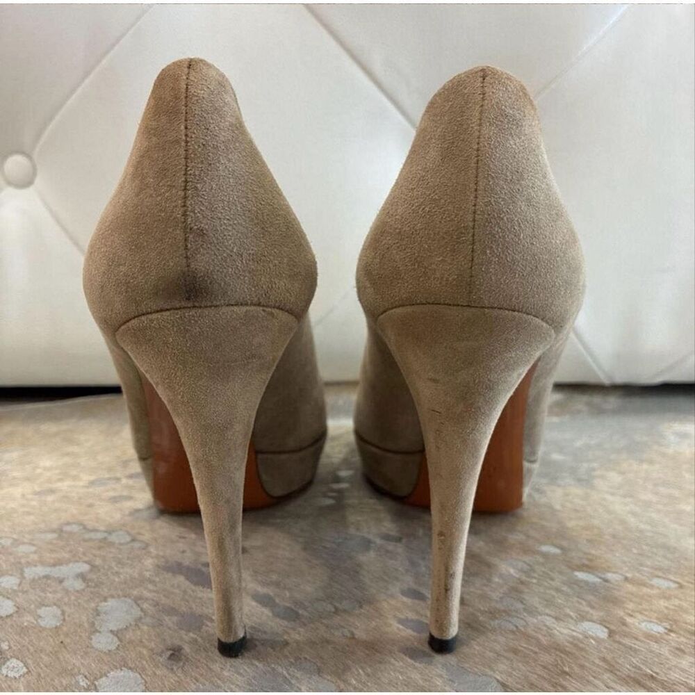 Gucci Women's Sz 36.5 Betty Platform Heels Taupe Suede Classic Minimalist Luxury - Picture 6 of 14